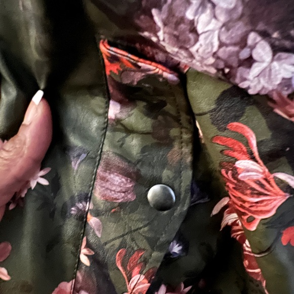 Olive Green and Pink Roses Bomber Jacket - Picture 3 of 4